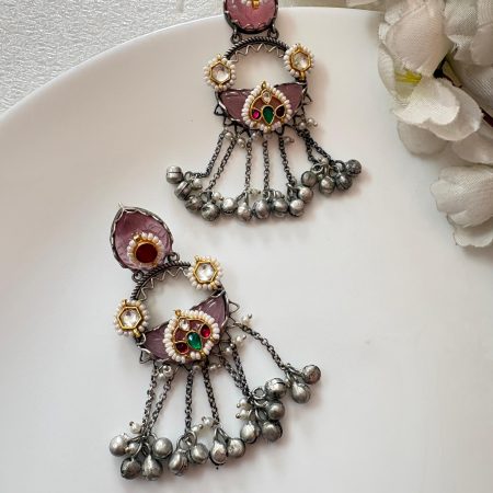 Kundan Fusion on Craved Stones Earrings