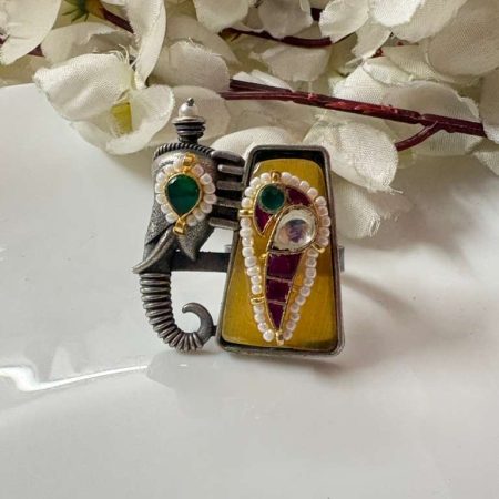 Kundan Fusion Elephant Stone Ring