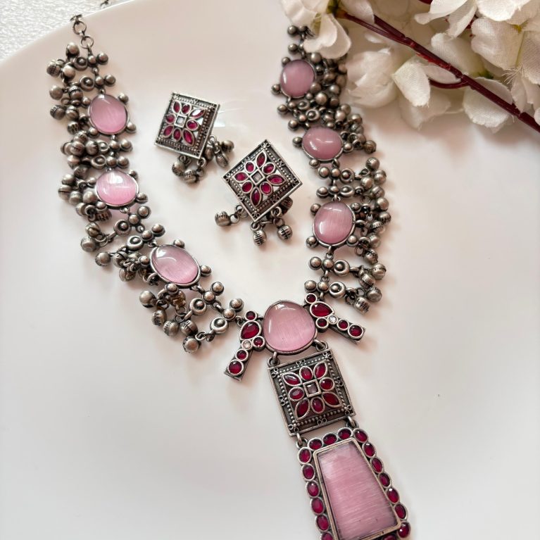 Long Ghungroo Stone Necklace with Earring