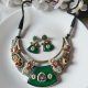 Royal Green Kundan Dualtone Hansli Style Necklace Set