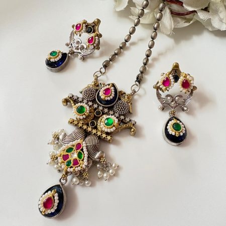 Long Kundan Fusion Necklace With Earring