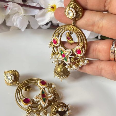 Gold Matt Kundan Fusion Jhumka