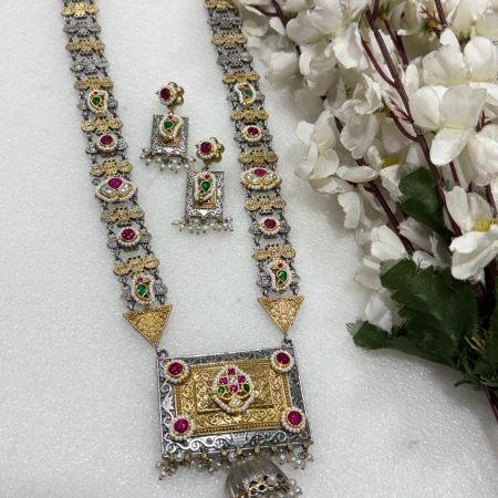 SLA Dualtone Kundan Fusion Long Necklace Set
