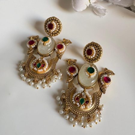 Antique Gold Stone Kundan SLA Jhumka