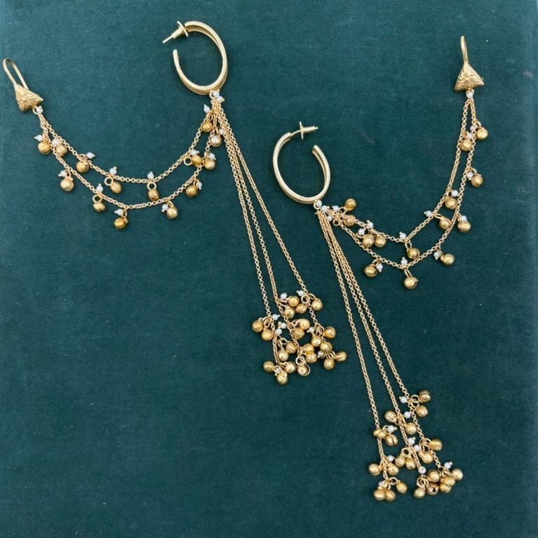 Gold Matt Long Kashmiri Gungharu Earring